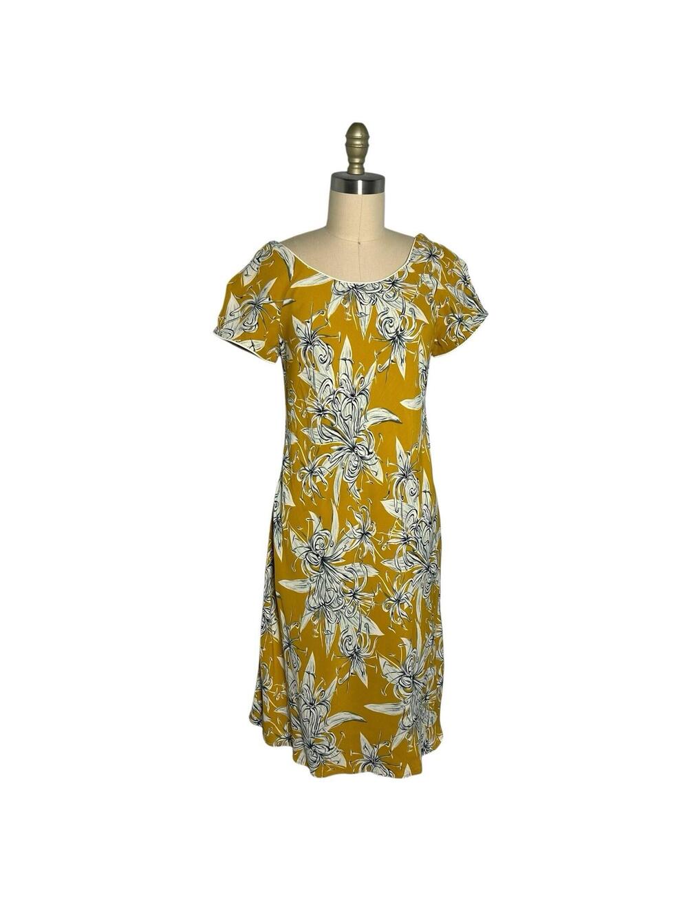 Iolani Island Moments by Emme Hawaiian Floral Dress Womens Small Yellow Midi